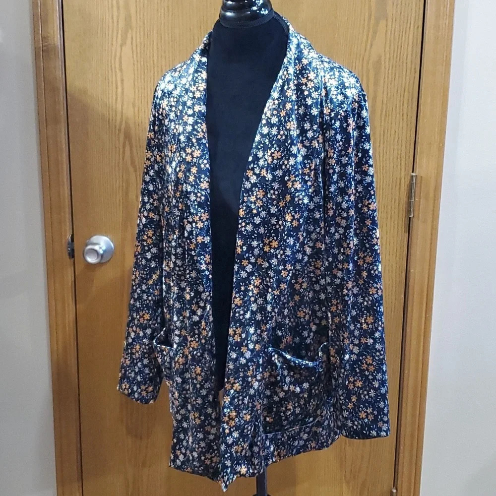 Molly Bracken soft velour floral on black jacket blazer